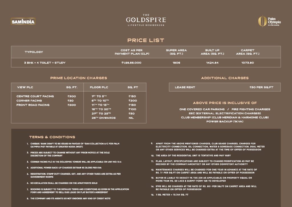 Palm Olympia The Goldspire Price List